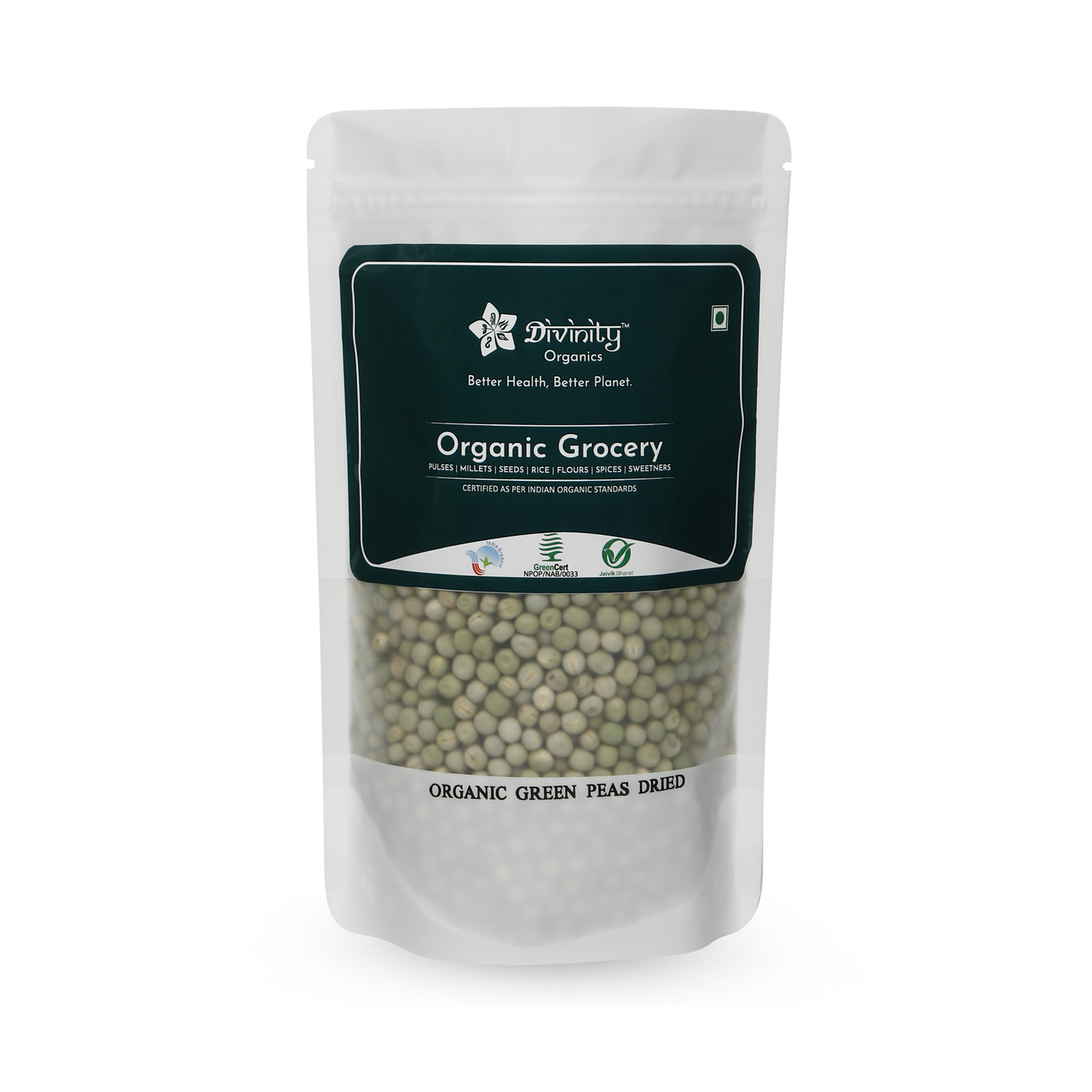 Organic Green Peas 500g | Unpolished