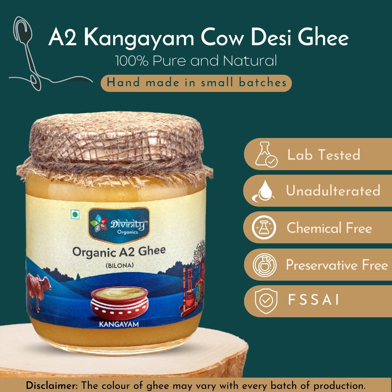 Divinity Organics A2 Cow Ghee Kangayam Quality- 100% pure and natural