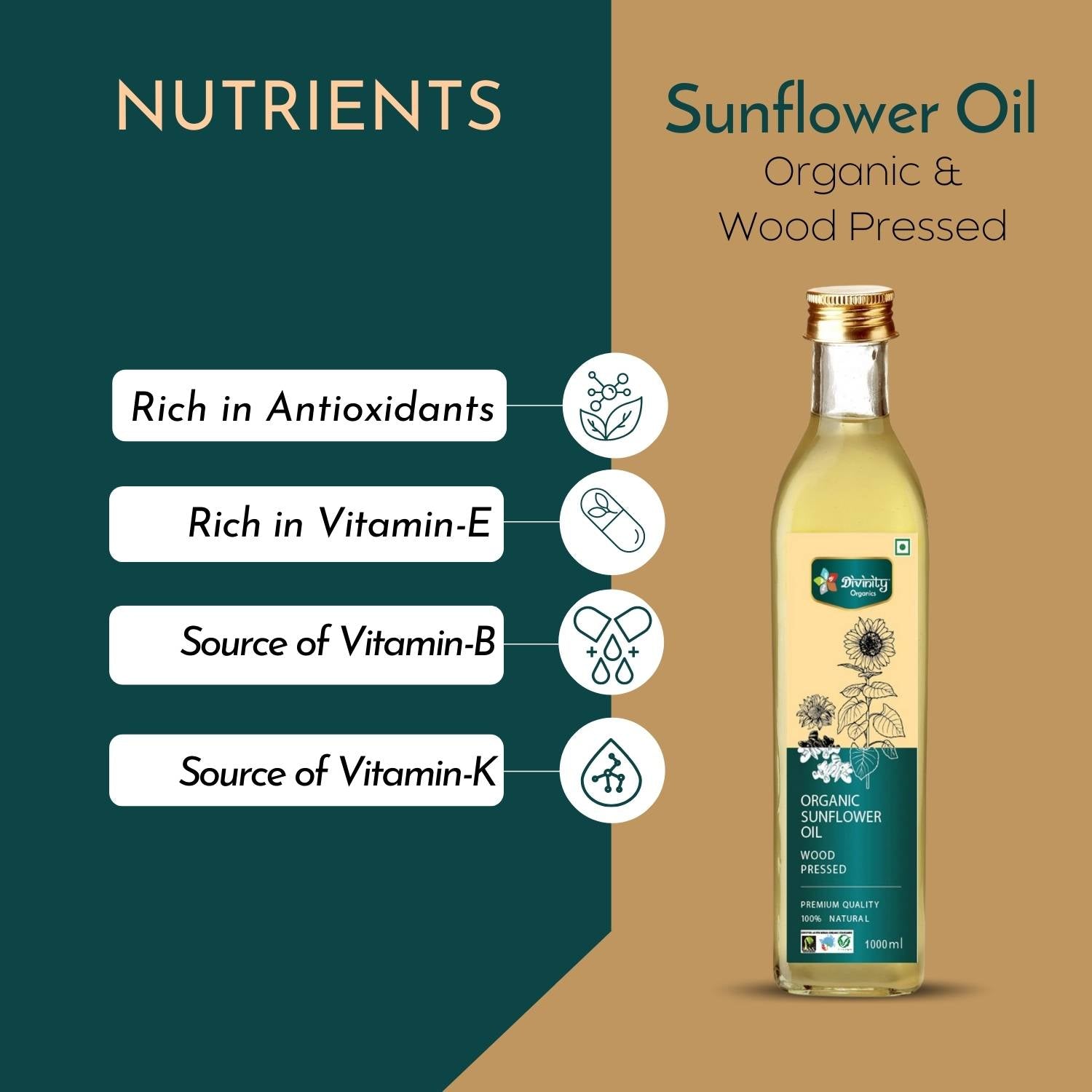 Divinity Organics - Organic Sunflower Oil Wood Pressed Nutrients