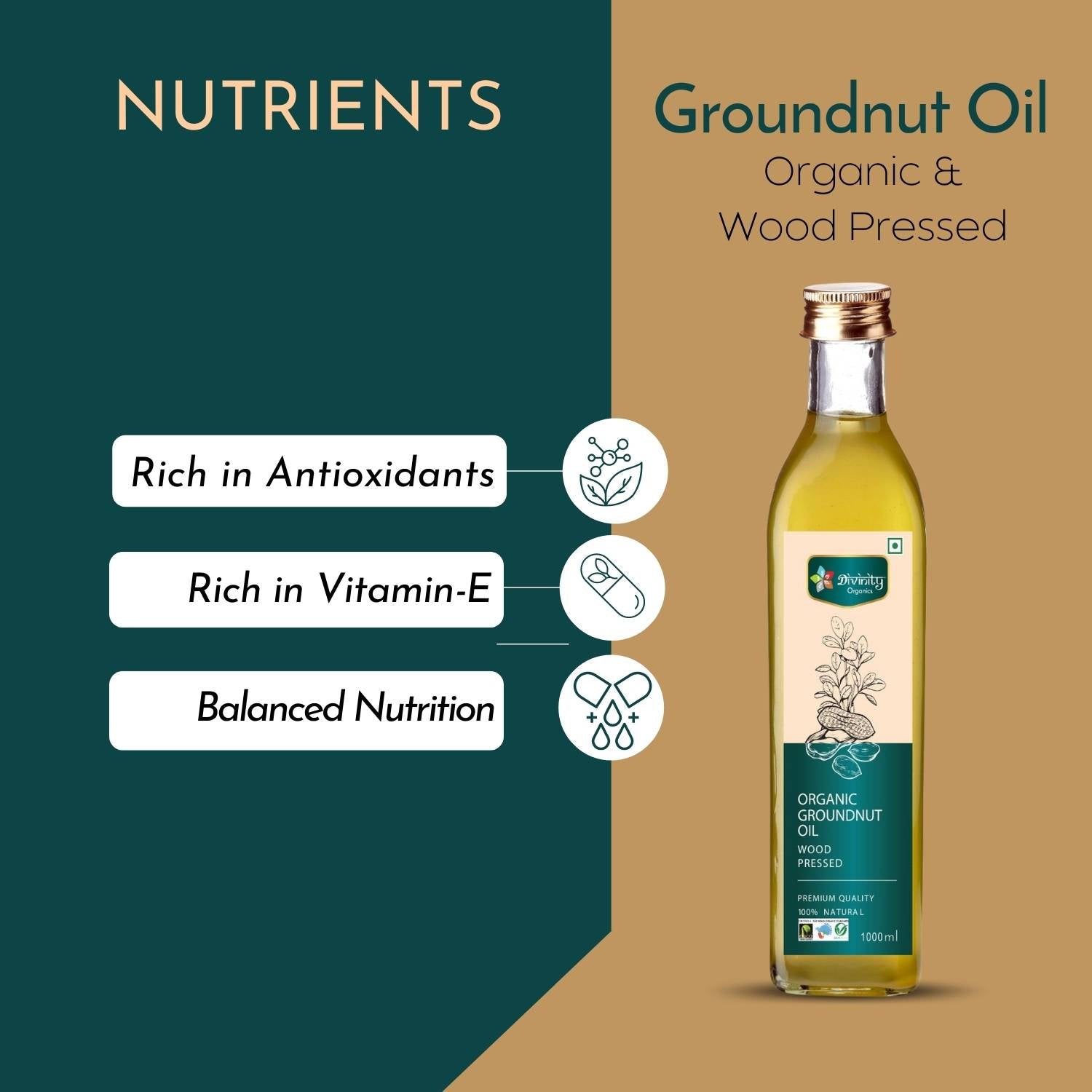 Divinity Organics - Organic Groundnut Oil Wood Pressed Nutrients