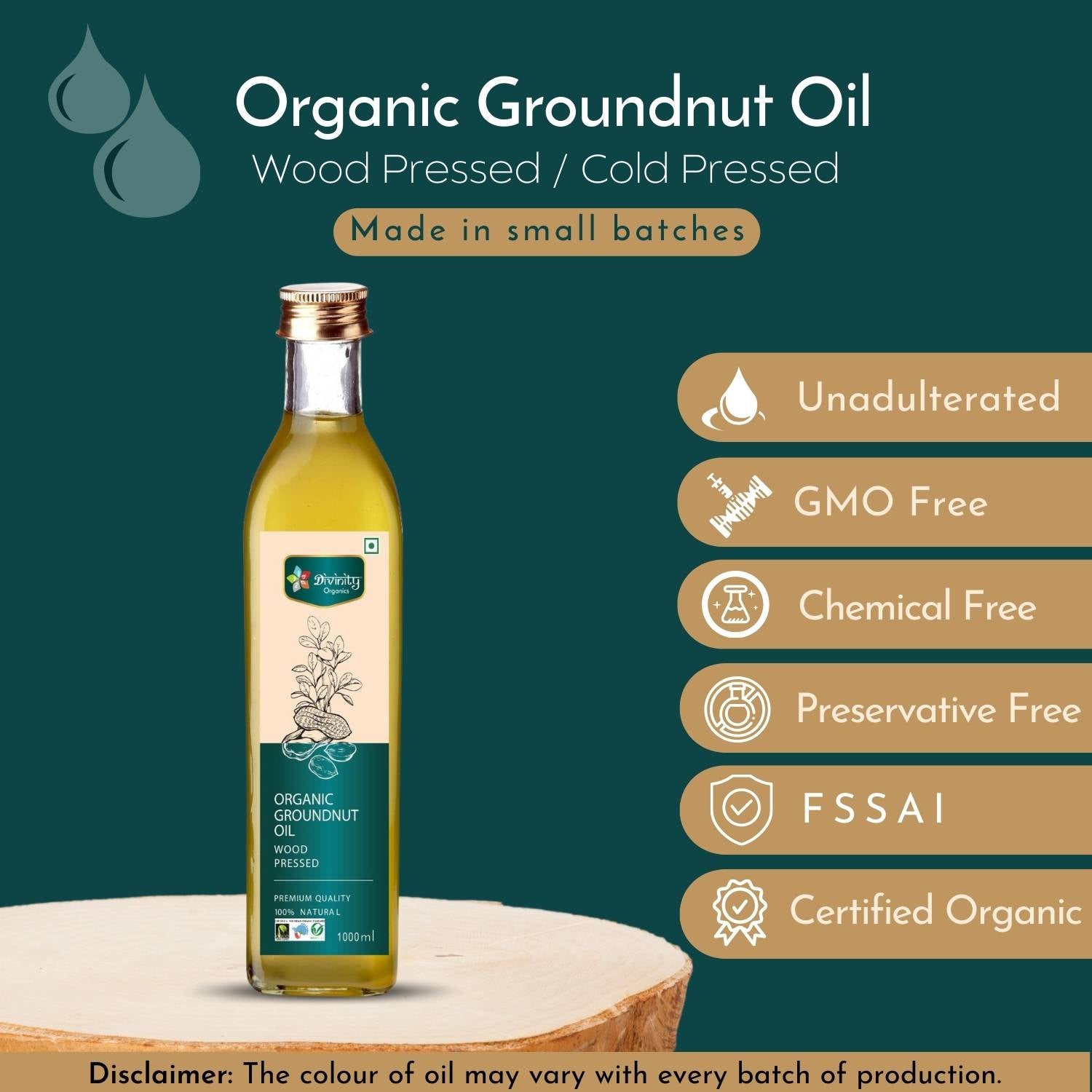 Divinity Organics - Organic Groundnut Oil Wood Pressed Quality