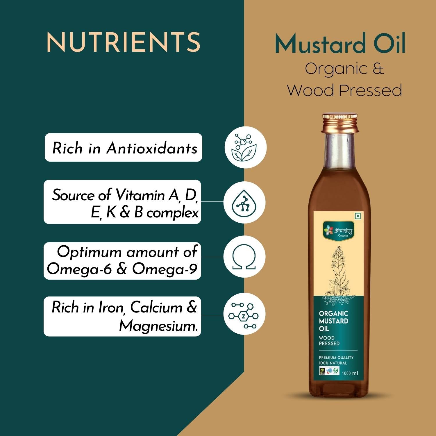 Divinity Organics - Organic Mustard Oil Wood Pressed Nutrients