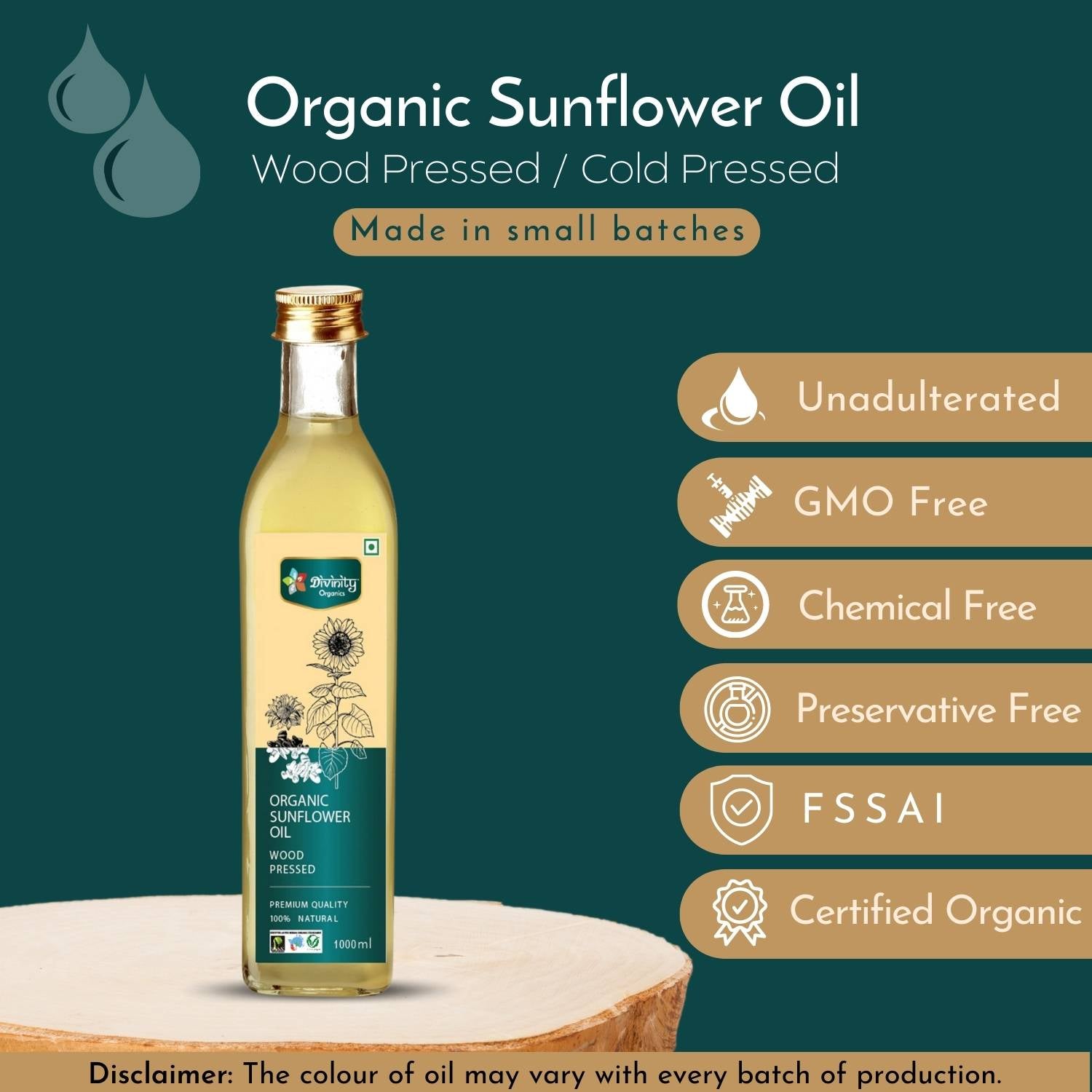 Divinity Organics - Organic Sunflower Oil Wood Pressed Quality
