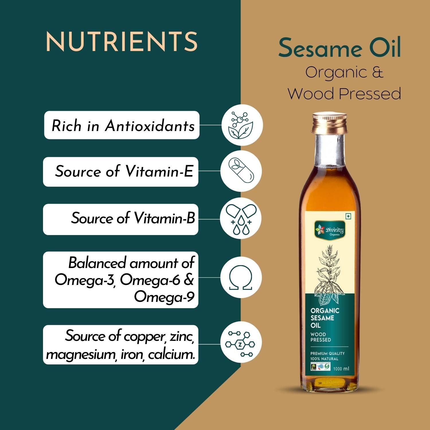 Divinity Organics - Organic Sesame Oil Wood Pressed Nutrients