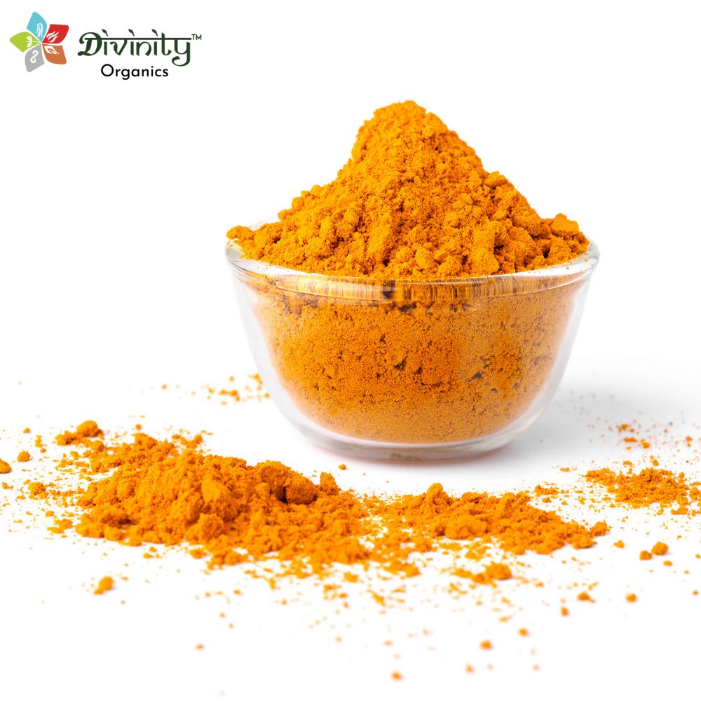 Divinity Organics - Organic Turmeric Powder -One of the most important spices in India, turmeric, comes from the turmeric plant. It is known to have many nutritional as well as medicinal benefits. It gives the food a distinctive yellow colour and is an ancient superfood. It has anti-inflammatory properties and can sometimes act as a natural antidepressant. It can have a positive impact on your